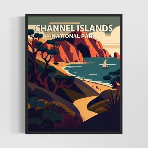 Kanalinseln Park Retro Kunstdruck, Kanalinseln Park Illustration, Kanalinseln Park Vintage Minimal Design Poster
