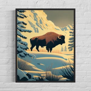 Bison Retro Art Print, Bison Art Illustration, Bison Vintage Wall Art