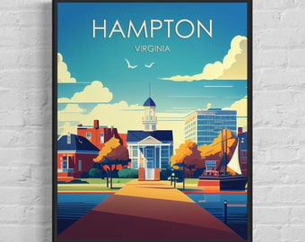 Hampton Virginia Retro Art Print, Hampton Wall Art Illustration, Hampton Vintage Minimal Design Poster