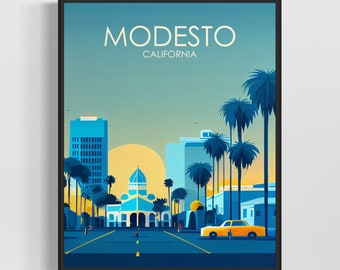 Modesto California Retro Art Print, Modesto Art Illustration, Modesto Vintage Minimal Design Poster