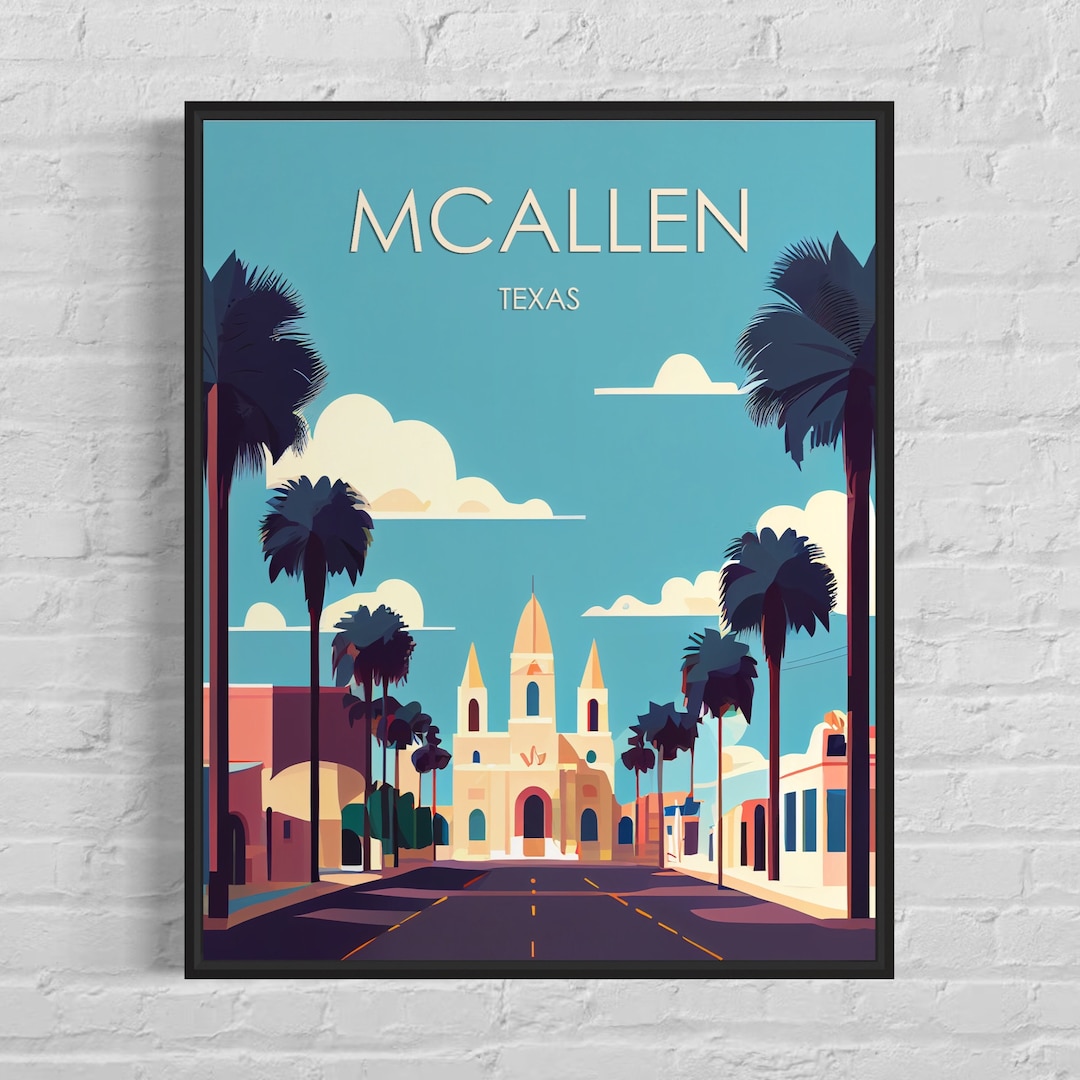 Mcallen Texas Retro Art Print, Mcallen Wall Art Illustration, Mcallen
