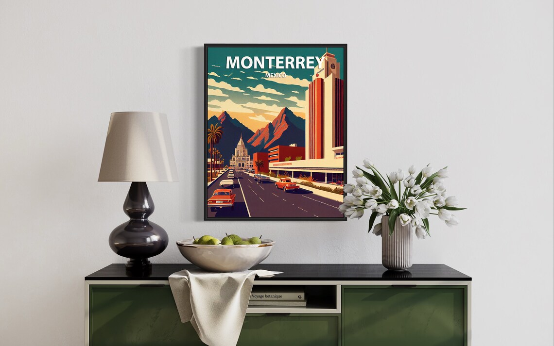 Monterrey Mexico Retro Art Print Monterrey Wall Art Etsy