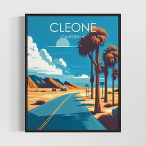 Cleone California Retro Art Print, Cleone Art Illustration, Cleone Vintage Minimal Design Poster