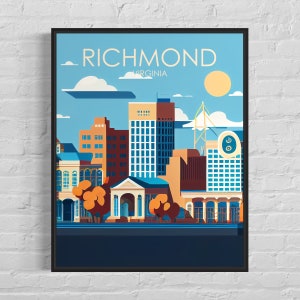 Richmond Virginia Retro Art Print, Richmond Wall Art Illustration, Richmond Vintage Minimal Design Poster