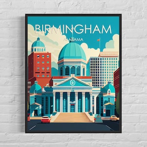 Birmingham Alabama Retro Art Print, Birmingham Wall Art Illustration, Birmingham Vintage Minimal Design Poster