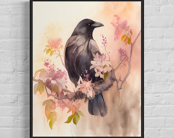 Crow Retro Art Print, Crow Illustration, Crow Vintage Wall Art