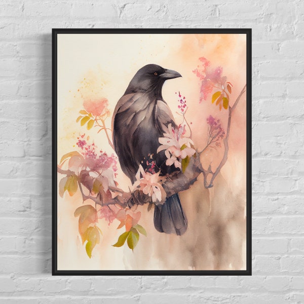 Crow Retro Art Print, Crow Illustration, Crow Vintage Wall Art