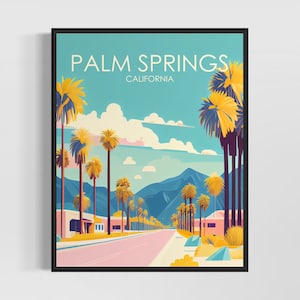 Palm Springs California Retro Art Print, Palm Springs Art Illustration, Palm Springs Vintage Minimal Design Poster