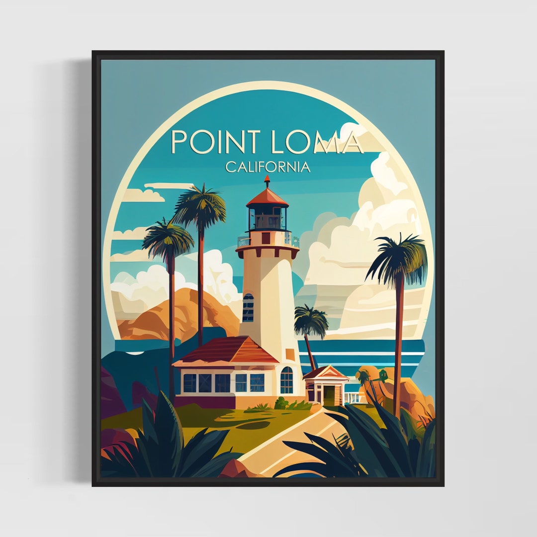 Point Loma California Retro Art Print, Point Loma Art Illustration