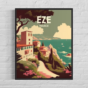 Eze France Retro Art Print, Eze France Wall Art Illustration, Eze France Vintage Minimal Design Poster