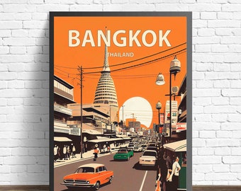 Bangkok Thailand Retro Art Print, Bangkok Wall Art Illustration, Bangkok Vintage Minimal Design Poster