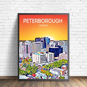 Peterfutterstrich Kanada Kunst Poster Sonnenuntergang/Nacht Poster Kunstdruck, Peter Borough City Moderne Wandkunst, Skyline Leinwand Foto Skizze Geschenk