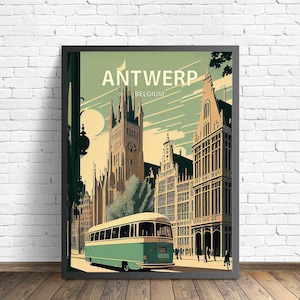 Impressão de arte retrô da Antuérpia, Bélgica, ilustração de arte de parede da Antuérpia, pôster de design minimalista vintage da Antuérpia