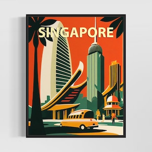 Singapore Retro Art Print, Singapore Wall Art Illustration, Singapore Vintage Minimal Design Poster