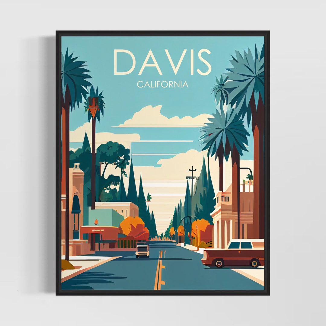 Davis California Retro Art Print, Davis Art Illustration, Davis Vintage