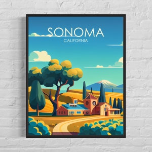 Sonoma California Retro Art Print, Sonoma Art Illustration, Sonoma Vintage Minimal Design Poster