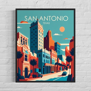 San Antonio Texas Retro Art Print, San Antonio Wall Art Illustration, San Antonio Vintage Minimal Design Poster