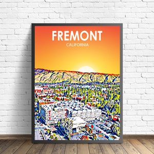 Fremont Art Poster Poster Print Sunset Landscape Fremont California Art Photo Wall art, Fremont City Framed Wall Art, Fremont Photo