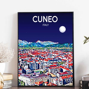 Cuneo Italy Art Poster Sunset / Night Poster Art Print, Cuneo City Modern Wall art, Colorful Skyline Canvas Sketch image 6