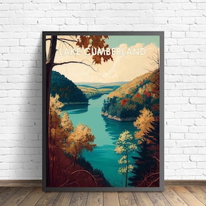 Impresión de arte retro del lago Cumberland, Kentucky, ilustración de arte mural del lago Cumberland, póster de diseño vintage de los años 60