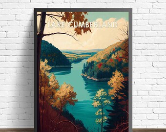 Lake Cumberland Kentucky Retro Art Print, Lake Cumberland Kentucky Wall Art Illustration, Vintage 1960&#39;s Design Poster Artwork