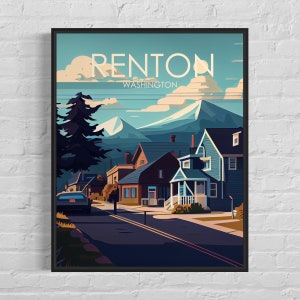 Renton Washington Retro Art Print, Renton Wall Art Illustration, Renton Vintage Minimal Design Poster