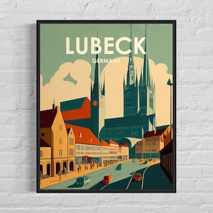 Lubeck Germany Retro Art Print, Lubeck Germany Wall Art Illustration, Lubeck Germany Vintage Minimal Design Poster