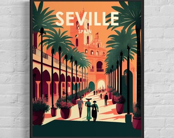 Seville Spain Retro Art Print, Seville Spain Wall Art Illustration, Seville Spain Vintage Minimal Design Poster