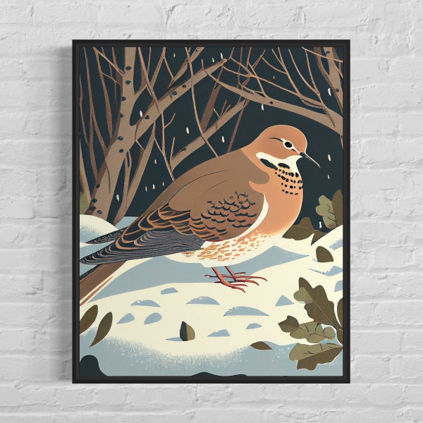 Mourning Dove Retro Art Print, Mourning Dove Illustration, Mourning Dove Vintage Minimal Design Poster