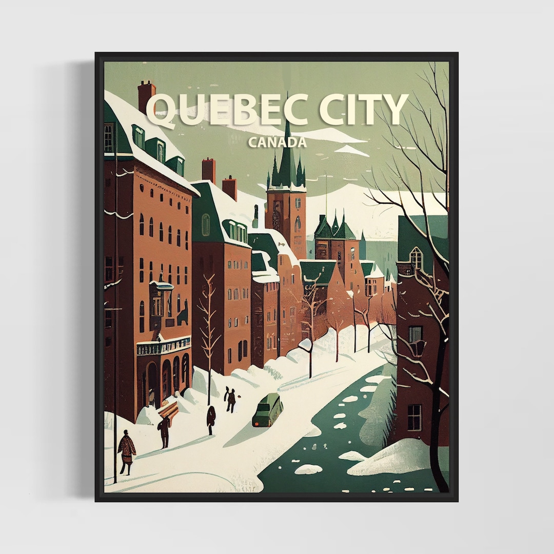 Quebec City Canada Retro Art Print, Quebec City Wall Art Illustration