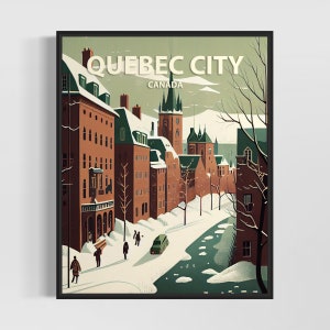 Impression d'art rétro de la ville de Québec, Canada, illustration d'art mural de la ville de Québec, affiche vintage design minimaliste de la ville de Québec
