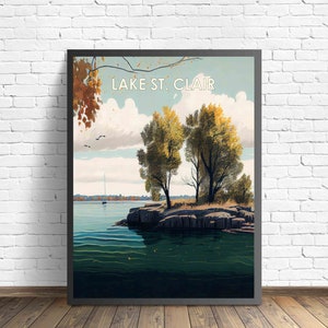 Impresión de arte retro de Lake St. Clair, ilustración de arte mural de Lake St. Clair, póster de diseño vintage de los años 60 de Lake St. Clair