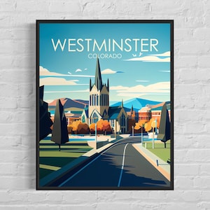 Westminster Colorado Retro Art Print, Westminster Wall Art Illustration, Westminster Vintage Minimal Design Poster