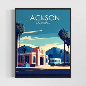 Jackson California Retro Art Print, Jackson Art Illustration, Jackson Vintage Minimal Design Poster