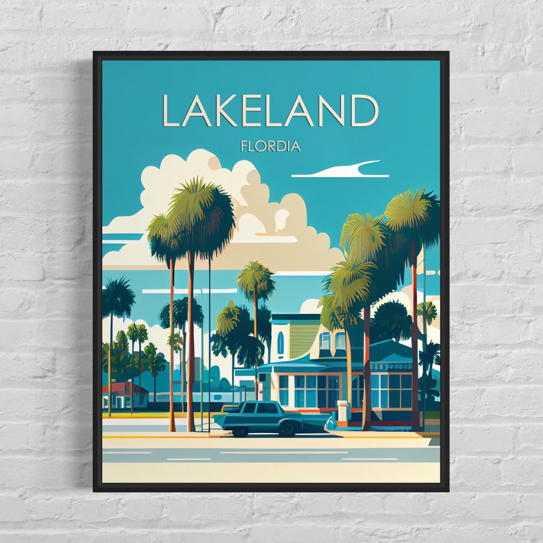 Lakeland Florida Retro Art Print, Lakeland Wall Art Illustration