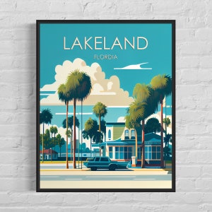 Lakeland Florida Retro Art Print, Lakeland Wall Art Illustration, Lakeland Vintage Minimal Design Poster