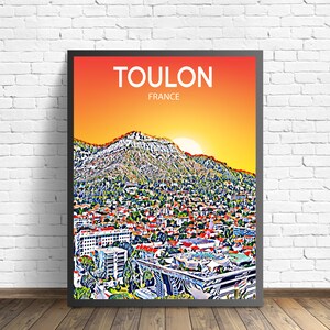 Toulon France Art Poster Sunset / Night Poster Art Print, Toulon City Modern Wall art, Colorful Skyline Canvas Photo