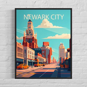 Newark City Retro Art Print, Newark City Wall Art Illustration, Newark City Vintage Minimal Design Poster