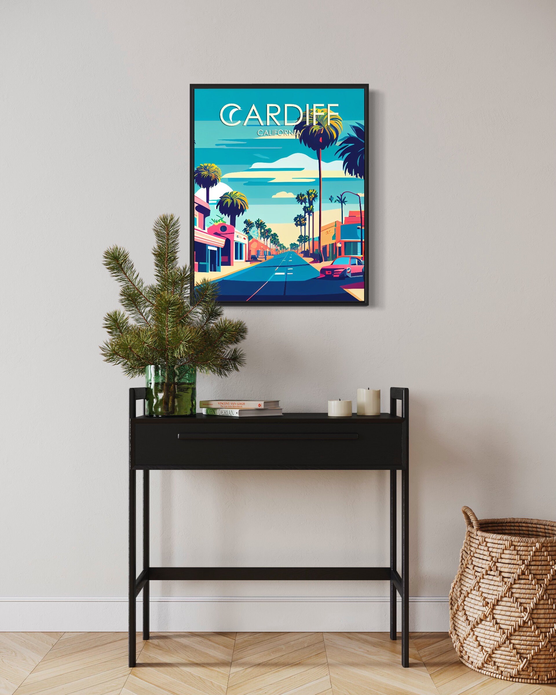 Cardiff California Retro Art Print Cardiff Art Illustration - Etsy