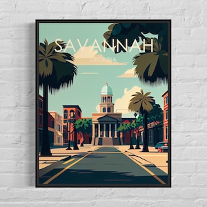 Savannah Georgia Retro Art Print, Savannah Wall Art Illustration, Savannah Vintage Minimal Design Poster