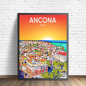 Ancona Italy Art Poster Sunset / Night Poster Art Print, Ancona City Modern Wall art, Colorful Skyline Canvas Sketch artwork
