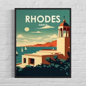 Rhodes Greece Retro Art Print, Rhodes Greece Wall Art Illustration, Rhodes Greece Vintage Minimal Design Poster