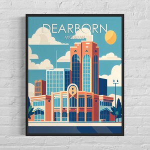 Dearborn Michigan Retro Art Print, Dearborn Wall Art Illustration, Dearborn Vintage Minimal Design Poster