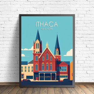 Ithaca New York Retro Art Print, Ithaca Wall Art Illustration, Columbus Vintage Minimal Design Poster