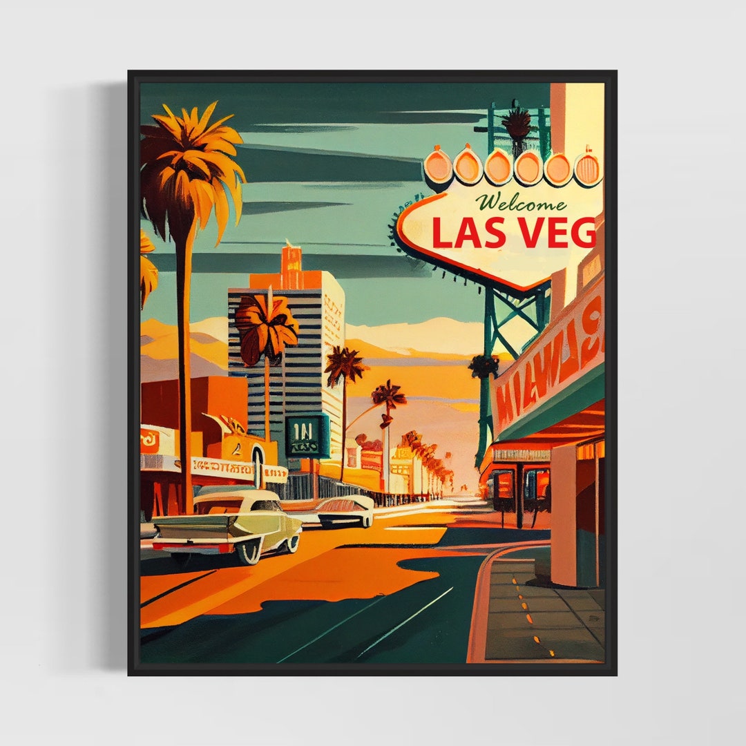 Las Vegas Strip 1960s Retro Art Print, Las Vegas Strip Illustration