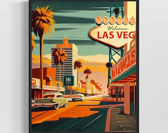 Las Vegas Strip 1960s Retro Art Print, Las Vegas Strip Illustration, Las Vegas Strip Vintage Minimal Design Poster