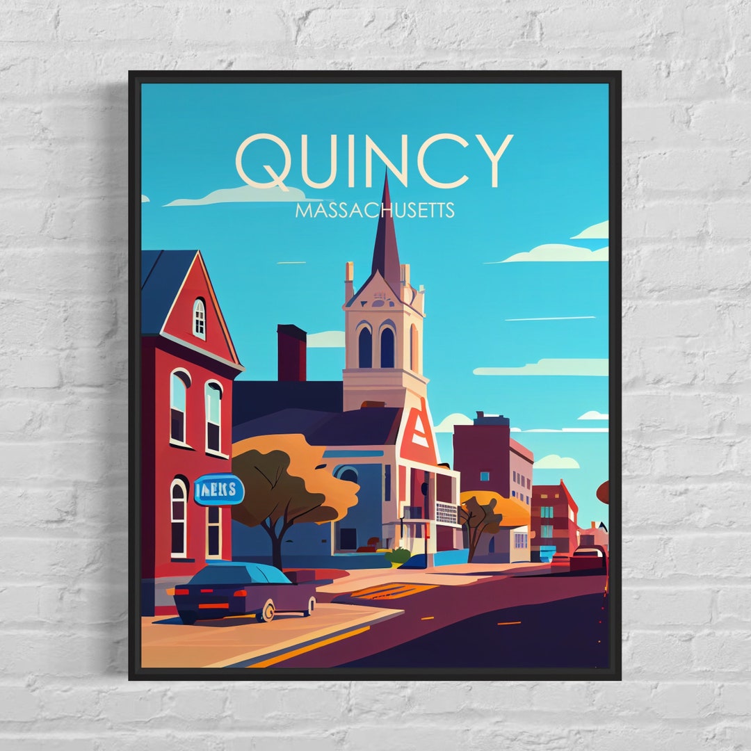 Quincy Massachusetts Retro Art Print, Quincy Wall Art Illustration