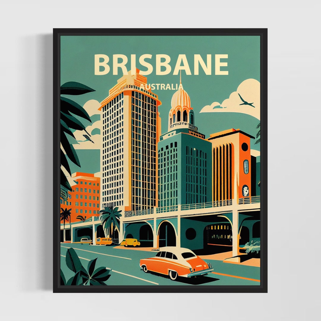 Brisbane Retro Art Print, Brisbane Wall Art Illustration, Brisbane