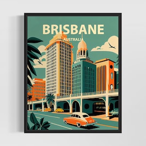 Brisbane Retro Art Print, Brisbane Wall Art Illustration, Brisbane Vintage Minimal Design Poster