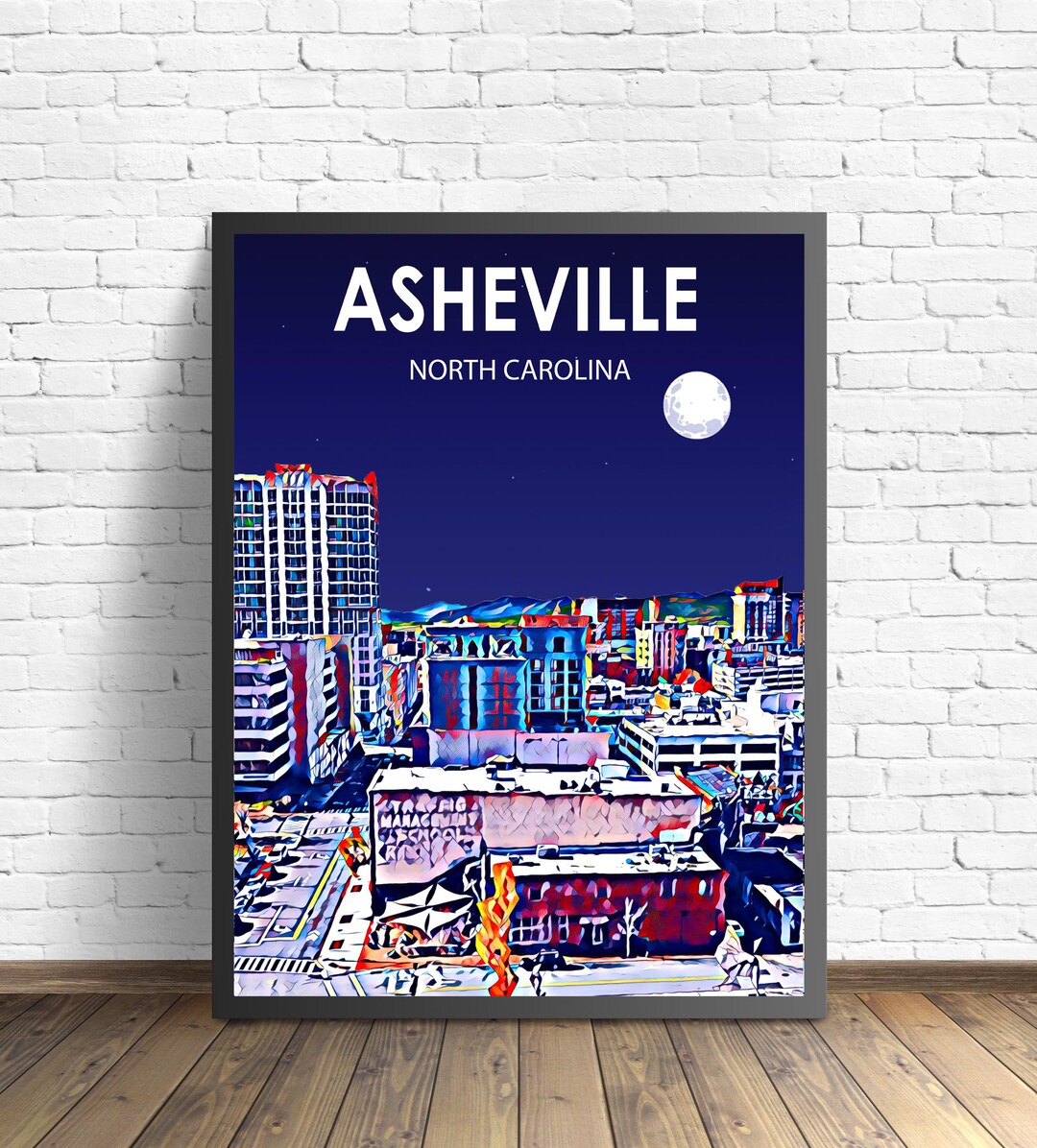 Asheville North Carolina Art Poster Sunset / Night Landscape Poster